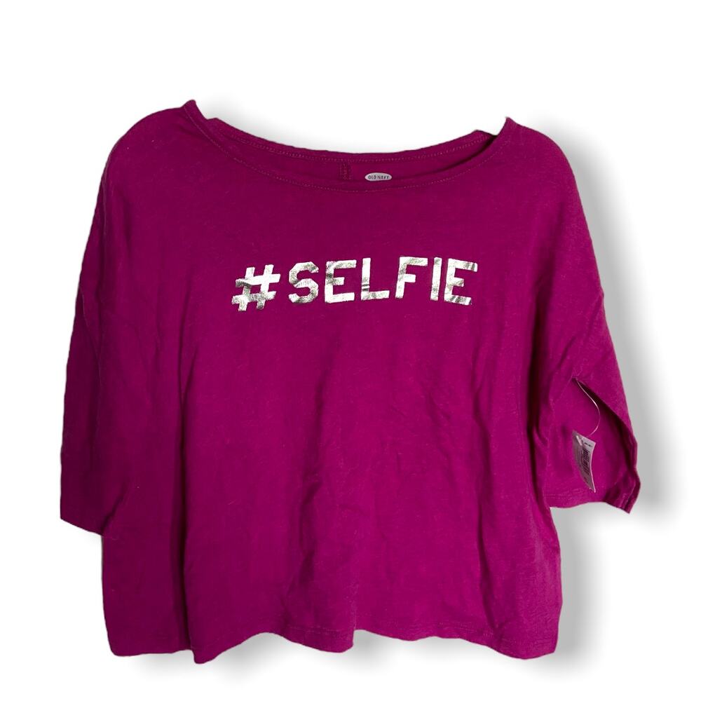 Old Navy Girls Top Size‎ XS 5 Drop Shoulder Fuchsia Hashtag Selfie NEW